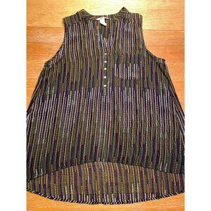 Sleeveless Striped Blouse With Button Front & Chest Pocket